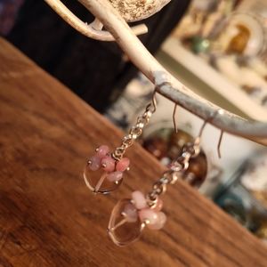 Dangle earrings, amethyst, glass and stainless steel